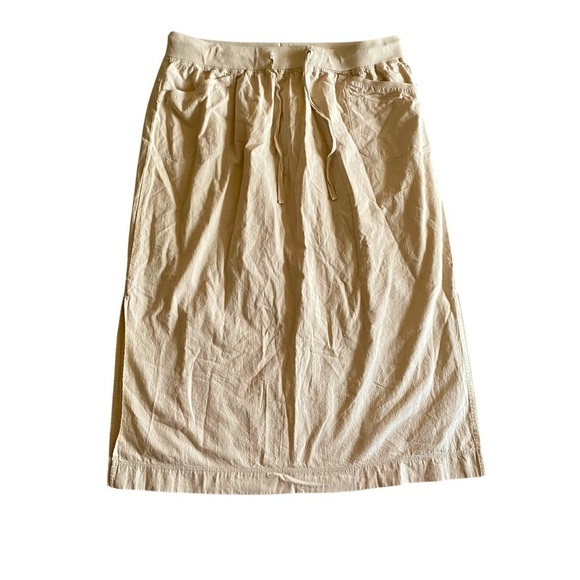 Cotton Ginny 100% Maxi Drawstring Khaki Cargo Skirt Side Slits Pockets Light M - Picture 3 of 8